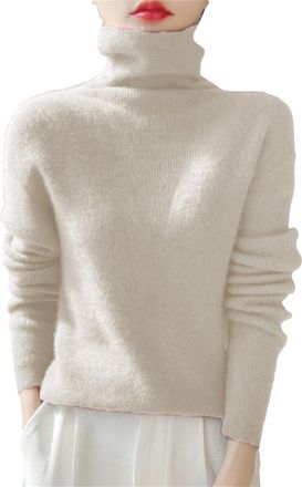 Generic Cashmere Jumpers Ladies Trendy Polo Neck Knitted Jumpers Autumn Winter Slim Fit Turtleneck Sweater Dressy Casual Pullover Sweaters High Neck Thermal K