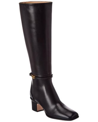 Valentino Vlogo Leather Knee-High Boot