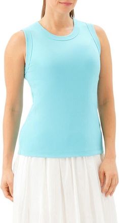 Karen Kane Crewneck Rib Tank in Aqua at Nordstrom, Size X-Large