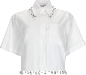 Sportmax Cognac Embellished Cropped Boxy Cotton Shirt