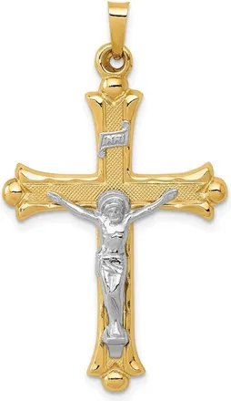 Diamond2Deal 14k Two-tone Gold Textured and Polished INRI Crucifix Pendant