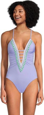 BECCA by Rebecca Virtue Fiesta Clare Plunge One Piece Womens Swimsuits One Piece Bellflower : MD, Nylon/Spandex