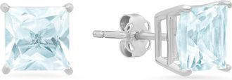 MAX + STONE 14k White Gold Solitaire Princess-Cut Gemstone Stud Earrings (7mm)