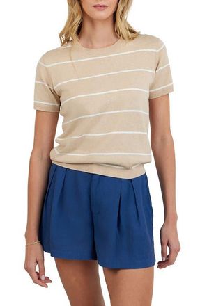 Bella Dahl Stripe Crewneck Short Sleeve Cotton & Cashmere Top in Sand Bar Stripe at Nordstrom, Size X-Small