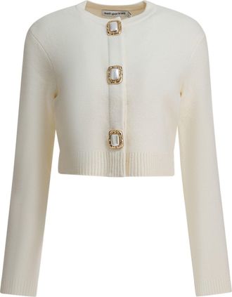 Self Portrait Wool Cropped Cardigan Knitwear Bianco-Donna