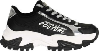 Versace Jeans Couture Contrasterende lage sneakers - Dames - Sneakers - Zwart - 35 EU - Leer - Schoenen