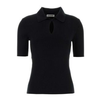 Jil Sander Polo Shirts, female, Black, Size: XS Superfine Merino Wool Polo Shirt