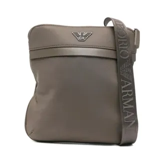 Emporio Armani Messenger Bags, male, Gray, Size: ONE SIZE ASV Nylon Flat Shoulder Bag