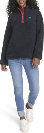 Tommy Hilfiger Womens 1/4 Zip Mockneck Sherpa Soft Pullover Sweater, Sky Captain, Medium