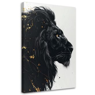 Feeby Cuadro Sobre Lienzo, Le&oacute;n Animal Glamour Oro Negro Blanco, 80x120