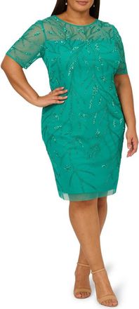 Adrianna Papell Bead Embellished Cocktail Dress in Exotic Jade at Nordstrom, Size 16W