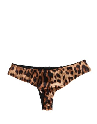 Dolce & Gabbana Womens Black Brown Leopard Mid Waist Brief Panty Underwear And Elastane Silk Clothing