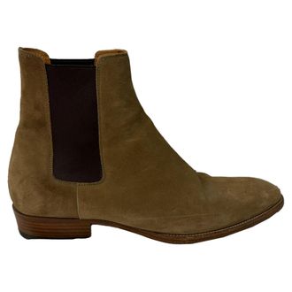 Saint Laurent Pre-owned Mens Wyatt Chelsea Ankle Boots in Brown Suede - Size EU 41