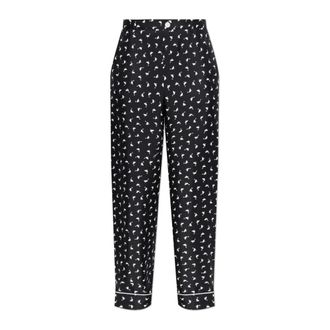 Moschino Wide Trousers, female, Black, Size: 2XS Silk Pants with Print