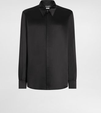 Dolce & Gabbana Silk Satin Martini-fit Shirt - Man Shirts Black 41