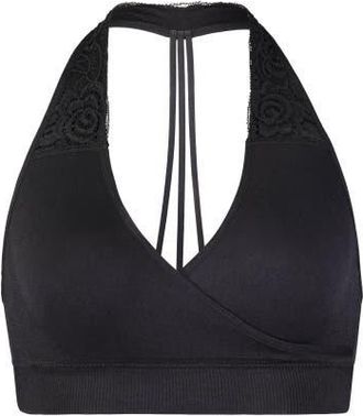 BraBar/Boutique Hug Lace Halter Strappy B-Tween Sports Bralette in Black at Nordstrom, Size Medium/large
