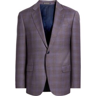 Emporio Armani Purple Check Virgin Wool Sport Coat in Purple Plaid at Nordstrom Rack, Size 48 Us / 58 Eu Regular