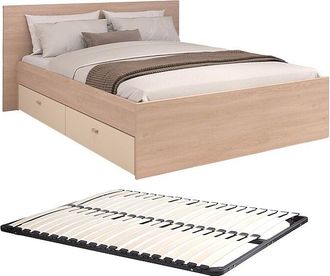 Vente-Unique Cama con 2 cajones 160 x 200 cm - Natural y beige + Somier - VELONA