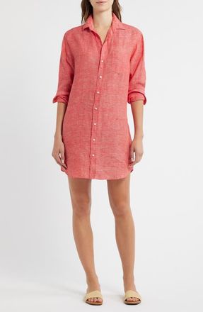 Frank & Eileen Mary Classic Long Sleeve Shirtdress in Red Linen at Nordstrom, Size X-Large