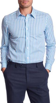 Paisley & Gray Parker Trim Fit Stretch Cotton Button-Up Shirt in Light Blue White Stripes at Nordstrom Rack, Size Xxx-Large