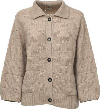 Allude Openwork Basket Weave Collared Cardigan