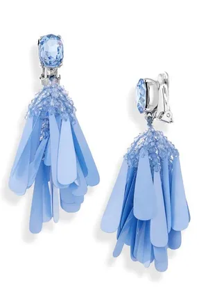 Oscar De La Renta Bead & Sequin Flower Cascade Clip-On Drop Earrings in Aquamarine at Nordstrom