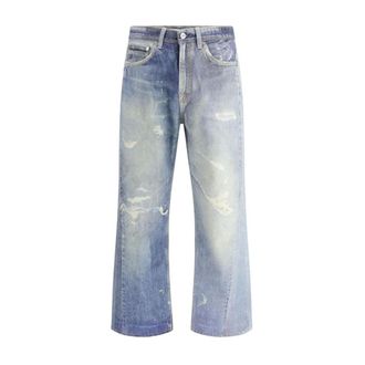 Our Legacy Jeans, Heren, Blauw, W31, Katoen, Versleten Mid-Rise Jeans met Vijf-Pocket Ontwerp