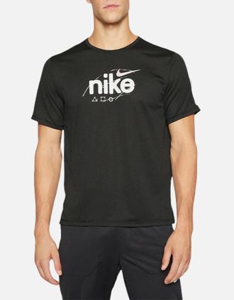 Nike Mens NIKE Mens Dri-Fit T Shirt Short Sleeve Quick Dry Miler Reflective Running Tops - Black - Size: 40
