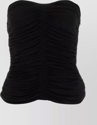 Saint Laurent ruched strapless viscose top