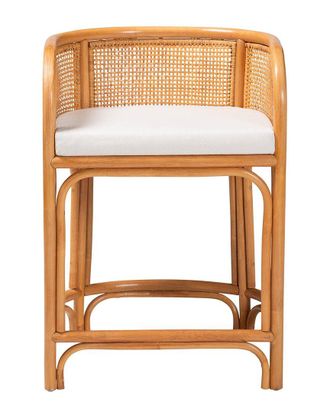 Baxton Studio Aria Rattan Counter Stool with Backrest & Removable Cushion