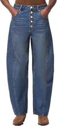 AllSaints Carter Button Fly High Waist Barrel Jeans in Tinted Indigo at Nordstrom, Size 29
