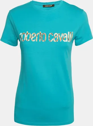 Roberto Cavalli Blue Logo Print Jersey T-Shirt