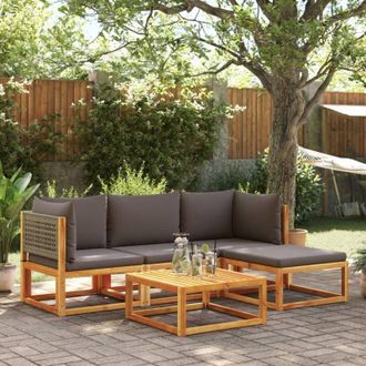 vidaXL Conjunto De Sof&aacute; De Jard&iacute;n De 5 Piezas Con Cojines De Madera De Acacia Y Rat&aacute;n Vidaxl