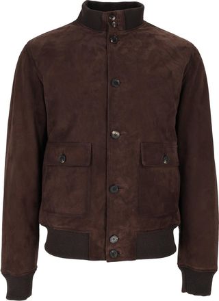 STEWART Suede Leather Bomber Jacket with Ribbed Knit Details