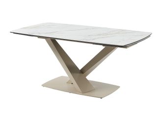 Vente-Unique Mesa de comedor extensible 6 a 10 comensales de cer&aacute;mica y metal - Efecto m&aacute;rmol blanco y beige - MALATA de Pascal MORABITO