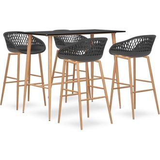 vidaXL Mesa Alta Y Taburetes De Bar 5 Piezas Negro Y Gris Vidaxl