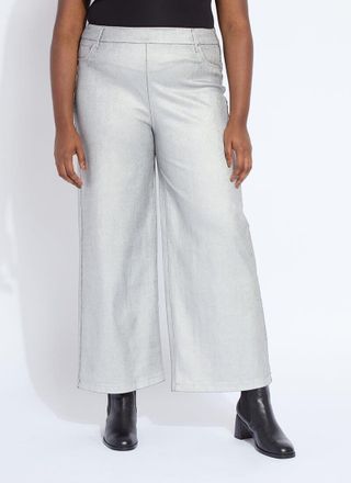 Lyss&eacute; Metallic Coated Wide Leg Denim Curvy (28 Inseam)