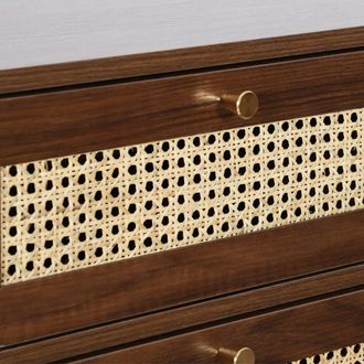 Sweeek C&oacute;moda efecto madera y mimbre con 4 cajones, nogal
