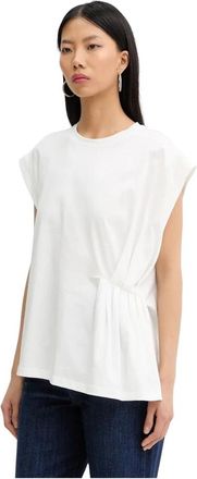 Twinset Katoenen T-shirt met plooien - Dames - T-shirts - Beige - XS - Katoen - Tops