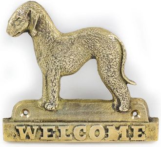 OEM Bedlington Terrier, Rothbury Terrier: Placa De Bienvenida De Lat&oacute;n Con Un Perro, Placa De Bienvenida &Uacute;nica Con La Inscripci&oacute;n Welcome De Art-dog