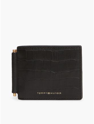 Tommy Hilfiger Mens Croc-Embossed Leather Bifold Wallet - Black