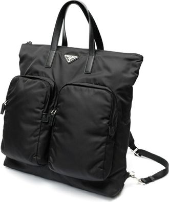 Prada Black Nylon Leather Backpack (Pre-Owned)