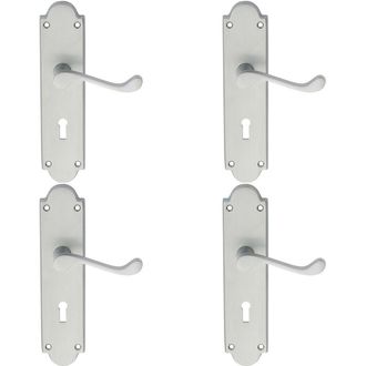 Loops 4x PAIR Victorian Scroll Handle on Lock Backplate 205 x 49mm Satin Chrome