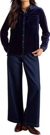 White Stuff Sophie Velvet Button Down Shirt In Dark Navy