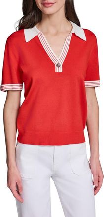 Karl Lagerfeld Polo Collar Short Sleeve Sweater in Apple Red/Soft White at Nordstrom, Size X-Large