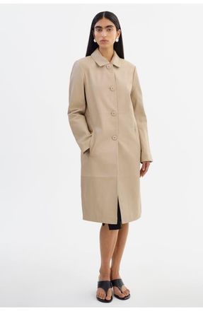 LaMarque BELEN | Longline Leather Coat in Stone at Nordstrom, Size X-Small