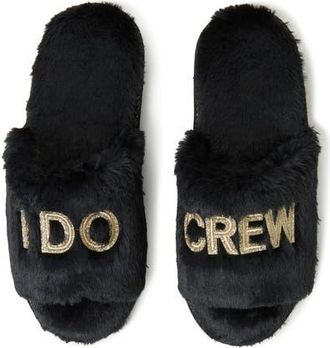 Dearfoams Lane Bridal I Do Fuzzy Slide Slipper (women) in Black at Nordstrom, Size X-Large