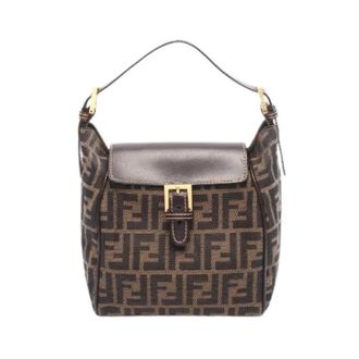 Fendi Pre-owned Shoulder Bags, female, Brown, Size: ONE SIZE Pre-owned Zucca Canvas Leather Handbag