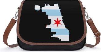 Generic Flag Map of Chicago Crossbody Bag Womens Handbag PU Message Bags Shoulder Purse with Adjustable Strap