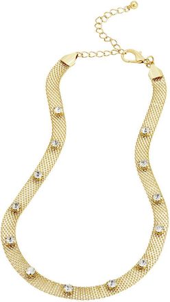 Savvy Cie Jewels Gold Plated Cz Flat Woven Necklace